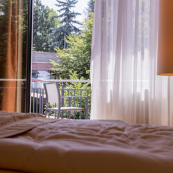 Blick aus einem Superior Zimmer in den Atrium Garten